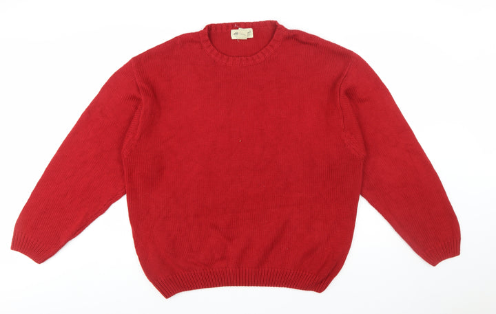 Eddie Bauer Men's Red Cotton Crew Neck Pullover Jumper Size L