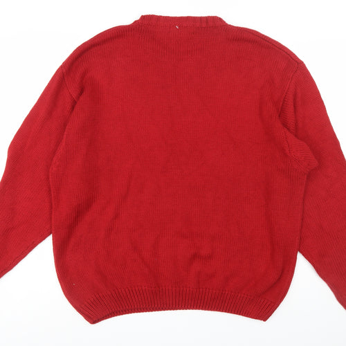 Eddie Bauer Men's Red Cotton Crew Neck Pullover Jumper Size L
