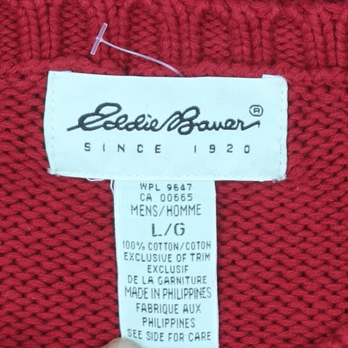 Eddie Bauer Men's Red Cotton Crew Neck Pullover Jumper Size L
