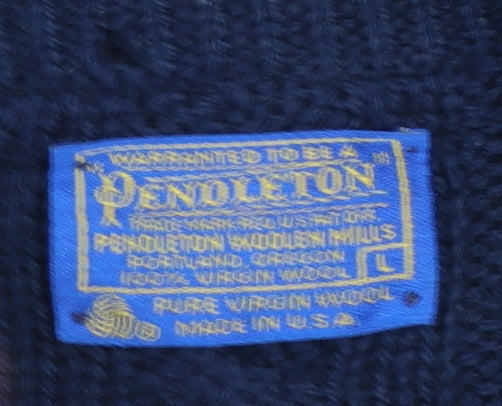 Pendleton Men's Navy Wool Cable-Knit Cardigan L Button Up