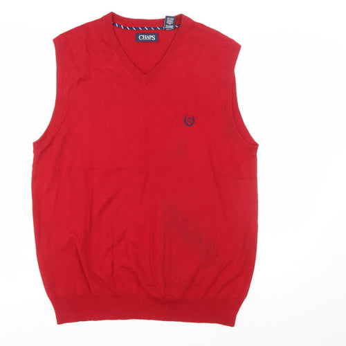 Chaps Men's Red Cotton V-Neck Sleeveless Jumper Vest M