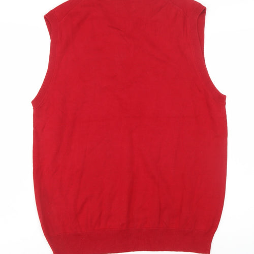 Chaps Men's Red Cotton V-Neck Sleeveless Jumper Vest M
