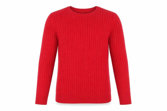 Front view of Croft & Barrow Men’s Red Cotton Cable Knit Crew Neck Jumper, size S