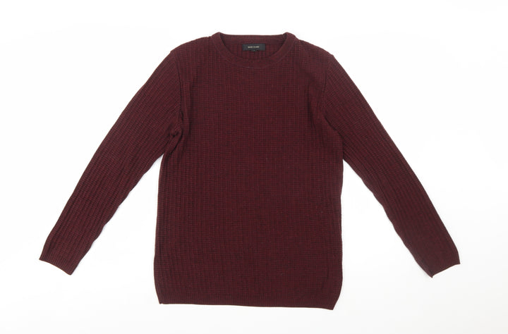 River Island Men's Red Waffle Knit Crew Neck Jumper Size S