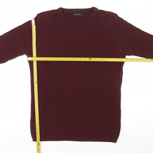 River Island Men's Red Waffle Knit Crew Neck Jumper Size S