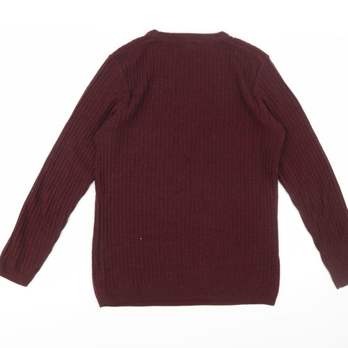 River Island Men's Red Waffle Knit Crew Neck Jumper Size S