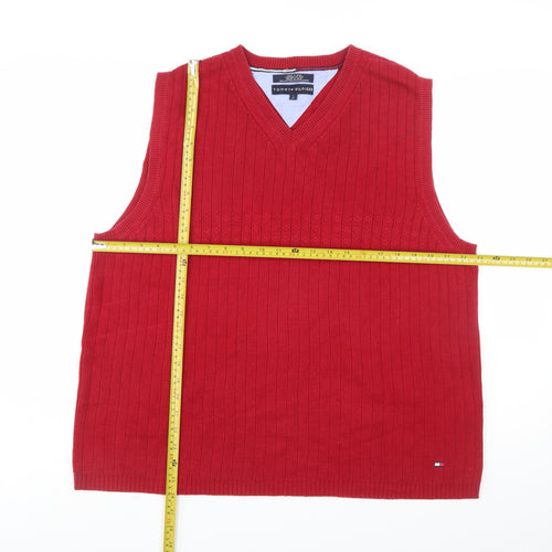 Tommy Hilfiger Men's Red Cotton V-Neck Vest Size L Classic Knit