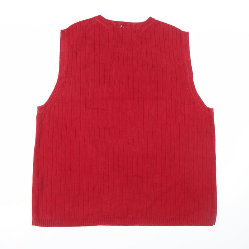 Tommy Hilfiger Men's Red Cotton V-Neck Vest Size L Classic Knit