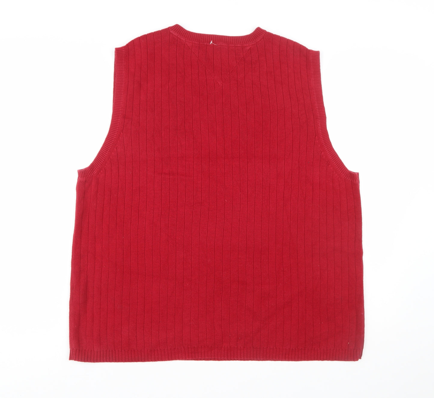 Tommy Hilfiger Men's Red Cotton V-Neck Vest Size L Classic Knit