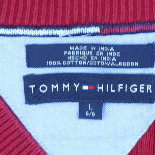 Tommy Hilfiger Men's Red Cotton V-Neck Vest Size L Classic Knit