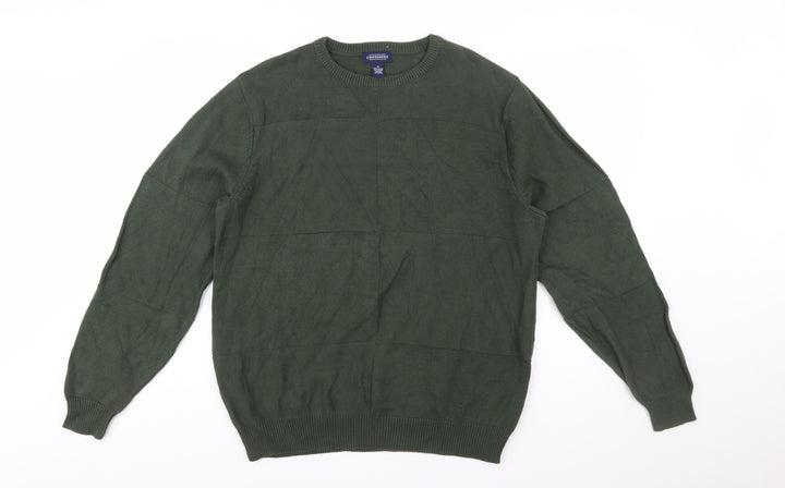 Consensus Men's Green Cotton Crew Neck Pullover Jumper Size M
