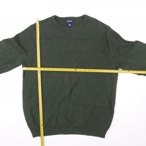 Consensus Men's Green Cotton Crew Neck Pullover Jumper Size M