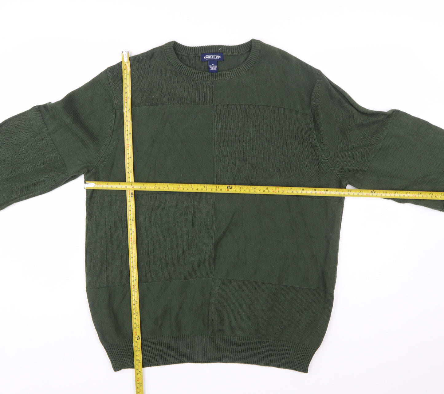 Consensus Men's Green Cotton Crew Neck Pullover Jumper Size M