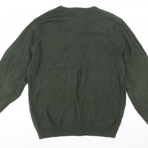 Consensus Men's Green Cotton Crew Neck Pullover Jumper Size M
