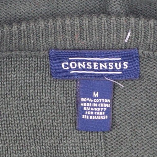 Consensus Men's Green Cotton Crew Neck Pullover Jumper Size M