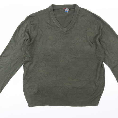 Dockers Mens Green XL V-Neck Pullover Jumper Acrylic Knit