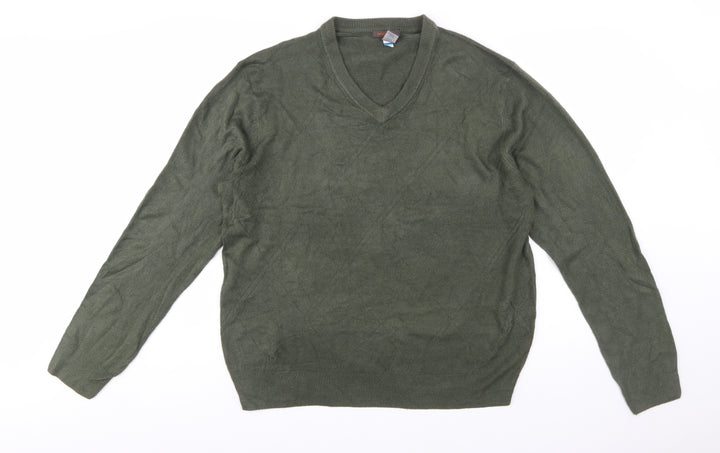 Dockers Mens Green XL V-Neck Pullover Jumper Acrylic Knit