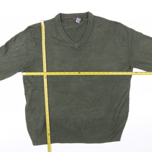 Dockers Mens Green XL V-Neck Pullover Jumper Acrylic Knit