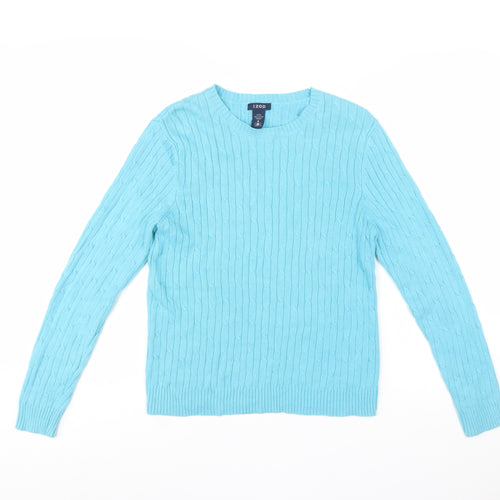 IZOD Womens Blue Cotton Cable Knit Crew Neck Jumper Size M