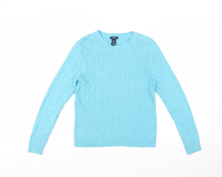 IZOD Womens Blue Cotton Cable Knit Crew Neck Jumper Size M