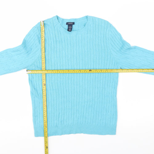 IZOD Womens Blue Cotton Cable Knit Crew Neck Jumper Size M