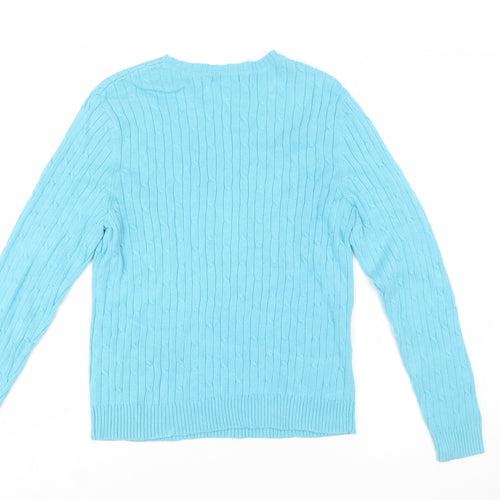 IZOD Womens Blue Cotton Cable Knit Crew Neck Jumper Size M