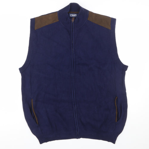 Chaps Men's Blue Cotton Full Zip Sleeveless Knit Vest XL