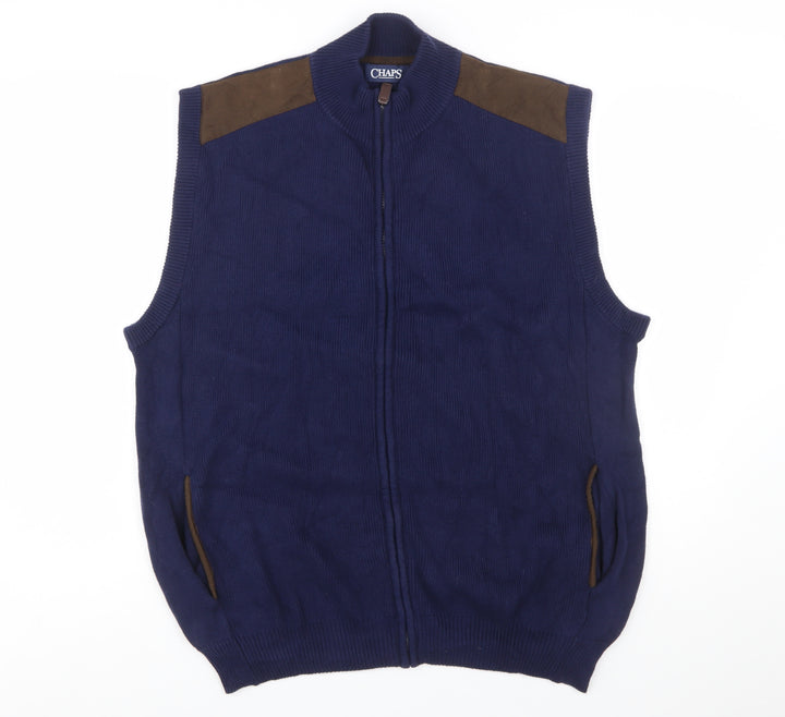 Chaps Men's Blue Cotton Full Zip Sleeveless Knit Vest XL