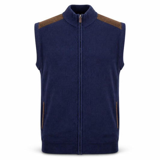 Front view of Chaps Men's Blue Cotton Full Zip Sleeveless Knit Vest XL