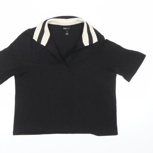River Island Women's Black Collared Short Sleeve Cropped Polo Top Size 14