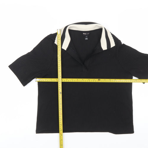 River Island Women's Black Collared Short Sleeve Cropped Polo Top Size 14