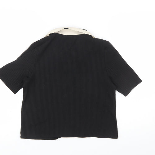 River Island Women's Black Collared Short Sleeve Cropped Polo Top Size 14