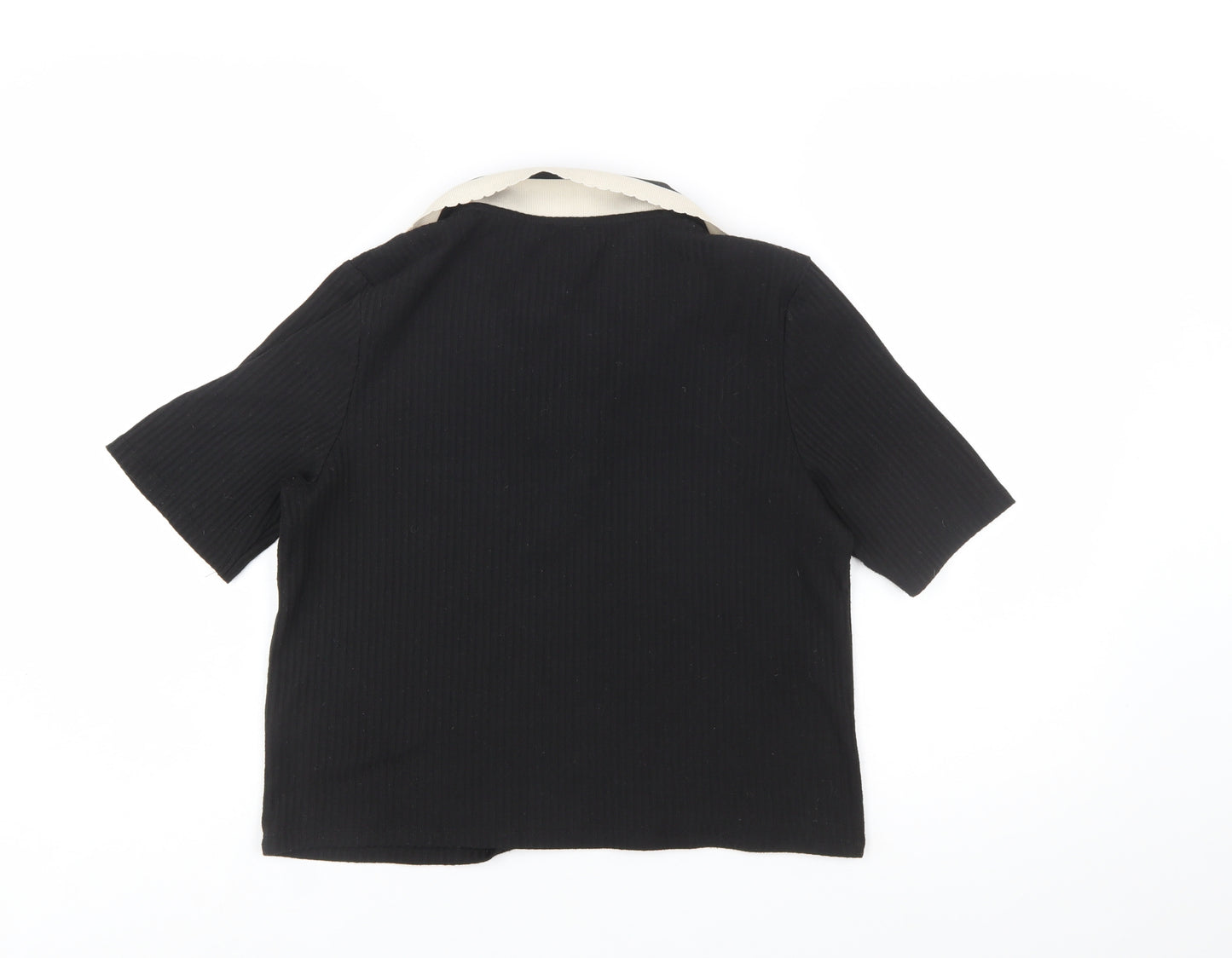 River Island Women's Black Collared Short Sleeve Cropped Polo Top Size 14