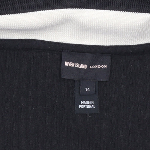 River Island Women's Black Collared Short Sleeve Cropped Polo Top Size 14