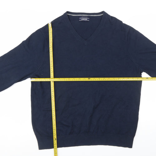 Lands' End Men's Blue Cotton V-Neck Jumper XL Classic Fit