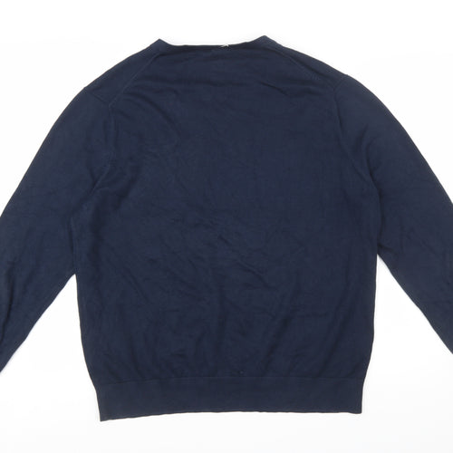Lands' End Men's Blue Cotton V-Neck Jumper XL Classic Fit