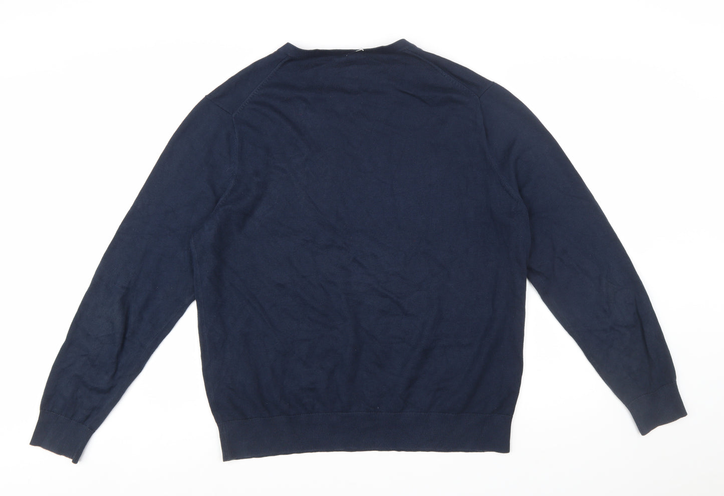 Lands' End Men's Blue Cotton V-Neck Jumper XL Classic Fit