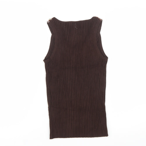 Belldini Women's Brown Beaded V-Neck Sleeveless Knit Tank Top Size M