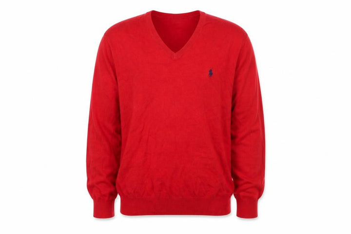 Ralph Lauren Men's Red V-Neck Cotton Pullover Jumper L