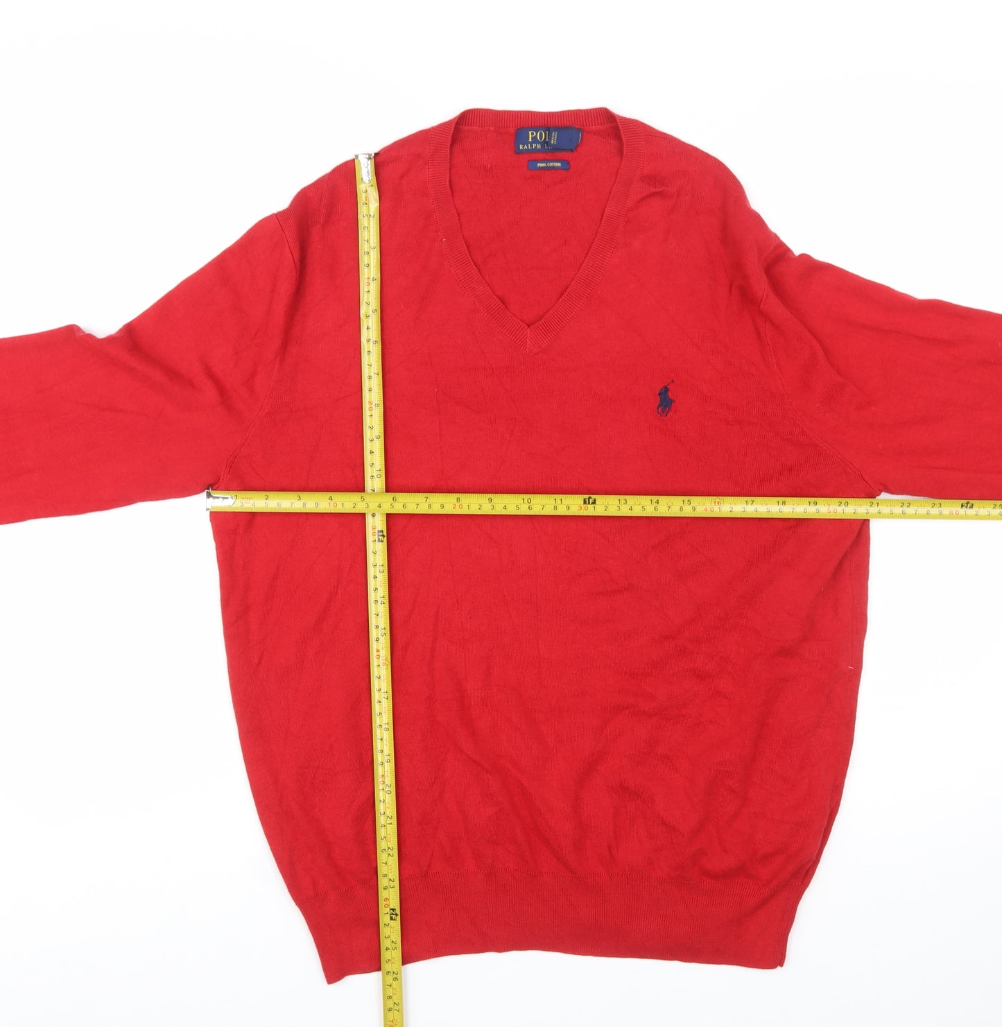 Ralph Lauren Men's Red V-Neck Cotton Pullover Jumper L