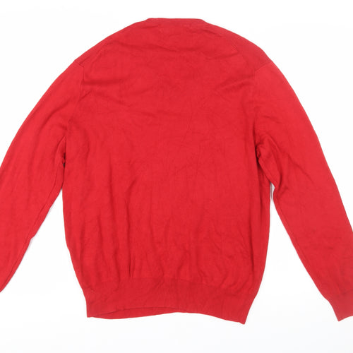 Ralph Lauren Men's Red V-Neck Cotton Pullover Jumper L