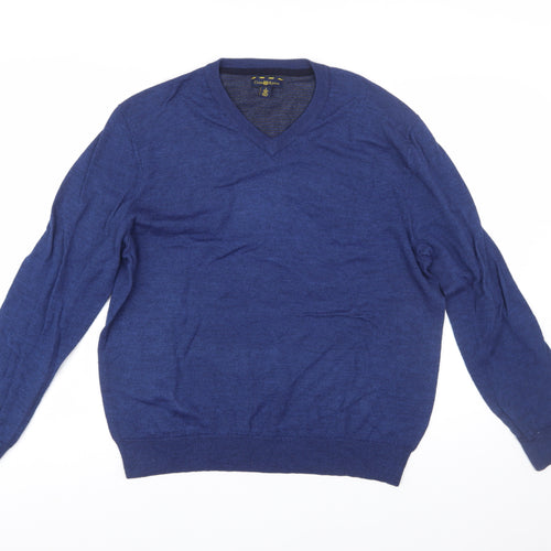 Club Room Men's Blue Wool Blend V-Neck Pullover Jumper L