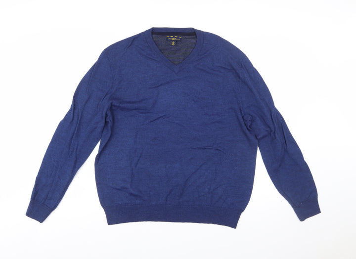 Club Room Men's Blue Wool Blend V-Neck Pullover Jumper L