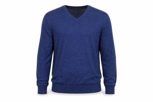 Front view of Club Room Men's Blue Wool Blend V-Neck jumper L