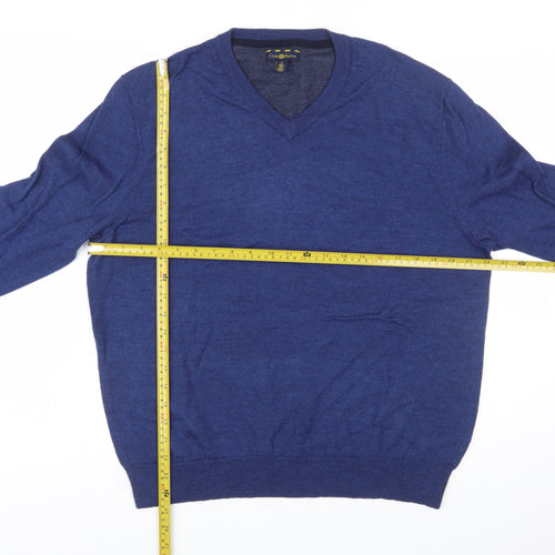 Club Room Men's Blue Wool Blend V-Neck Pullover Jumper L