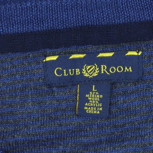 Club Room Men's Blue Wool Blend V-Neck Pullover Jumper L