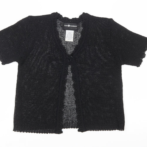 Sag Harbor Women’s Black Petite Open Knit Cardigan Short Sleeve S
