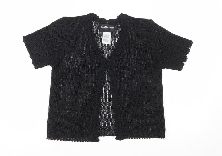 Sag Harbor Women’s Black Petite Open Knit Cardigan Short Sleeve S