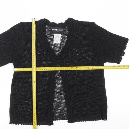 Sag Harbor Women’s Black Petite Open Knit Cardigan Short Sleeve S