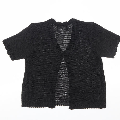 Sag Harbor Women’s Black Petite Open Knit Cardigan Short Sleeve S